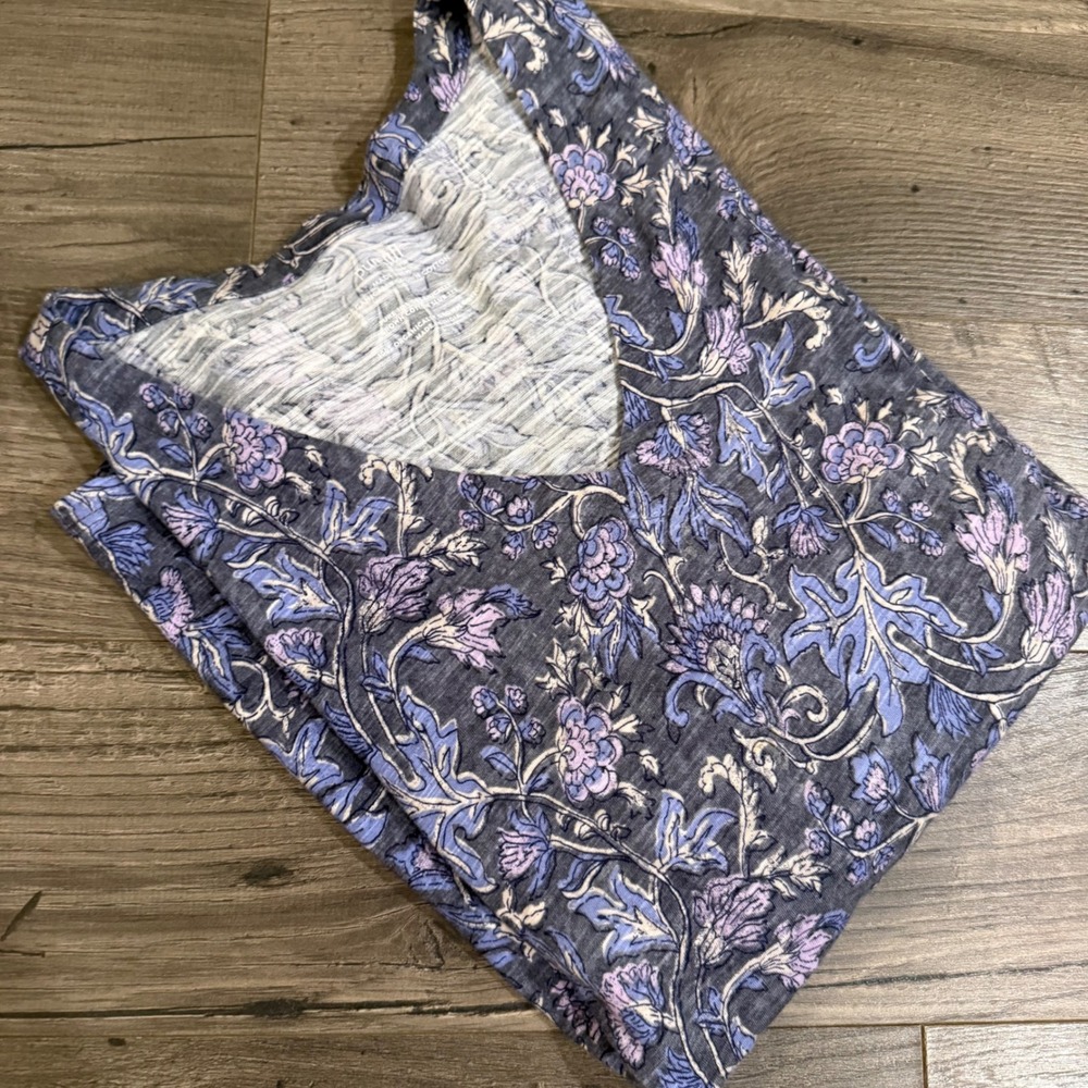 Pure Jill J. Jill Floral Organically Grown Cotton Slub V-Neck Tee Large